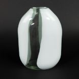 Vase in translucent and white glassware by Sergio Asti, signed