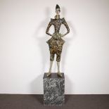 Andre Minne, paper mache clown on pedestal, monogrammed AM