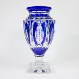 Val Saint Lambert cobalt blue and clear white crystal vase Jupiter, signed