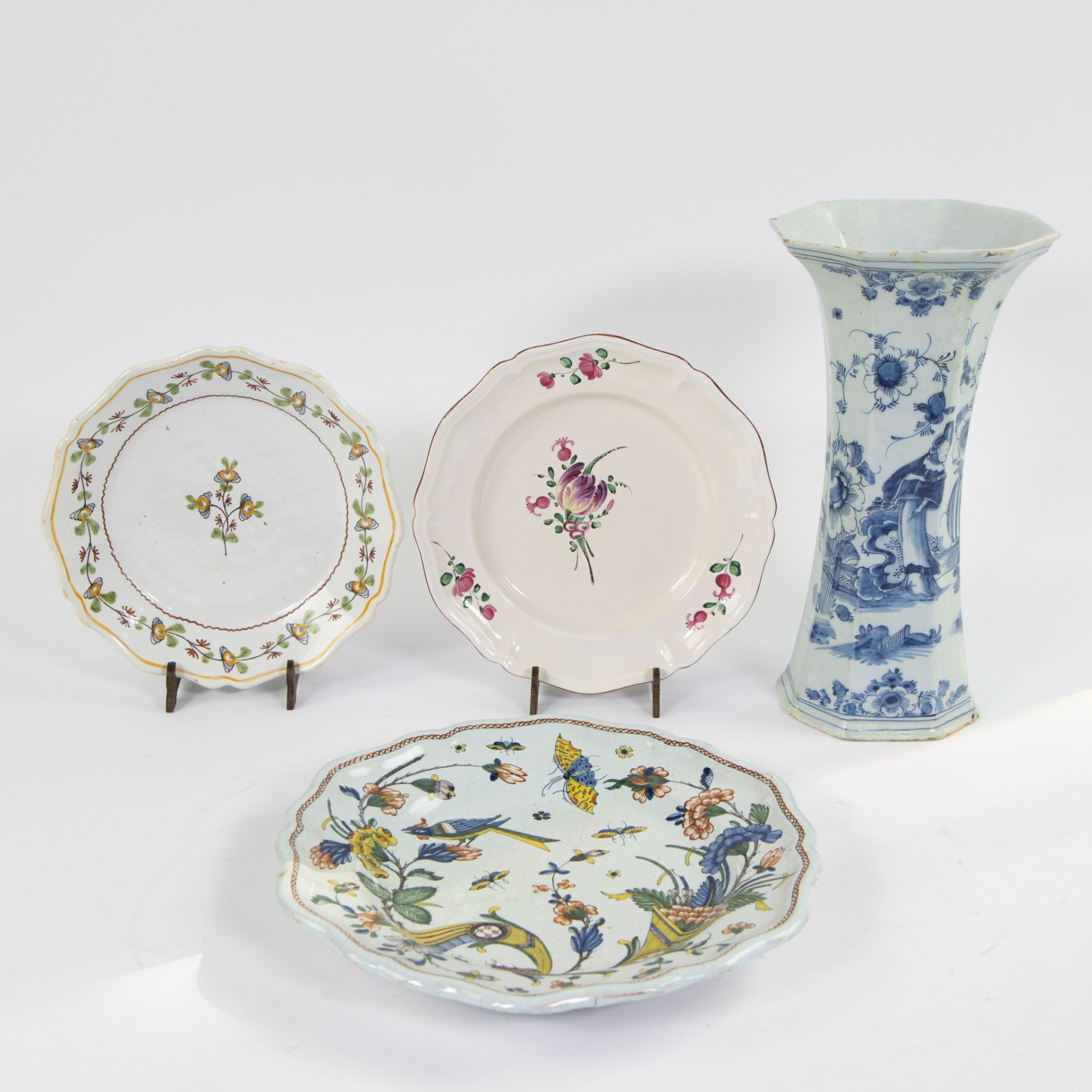 A collection of ceramics French and Delft, vase with chinoiserie