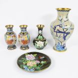 A collection of cloisonné items a.o. 4 vases and a plate