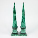 Pair of obilisks covered with plaques of malachite in the Grand Tours style (not full malachite)