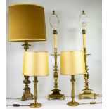 5 lampadaires in brass (converted old candlesticks), 3 with shade