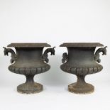 Pair of large cast iron garden vases