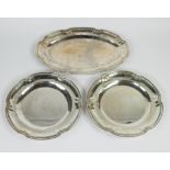 Collection of 3 silver plateaus, Silver 950, French, Minerve head, 2920 grams