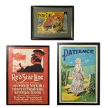 A collection of advertising posters, Pneu-Cure 1900, Red Star Line (reprint) en Patience