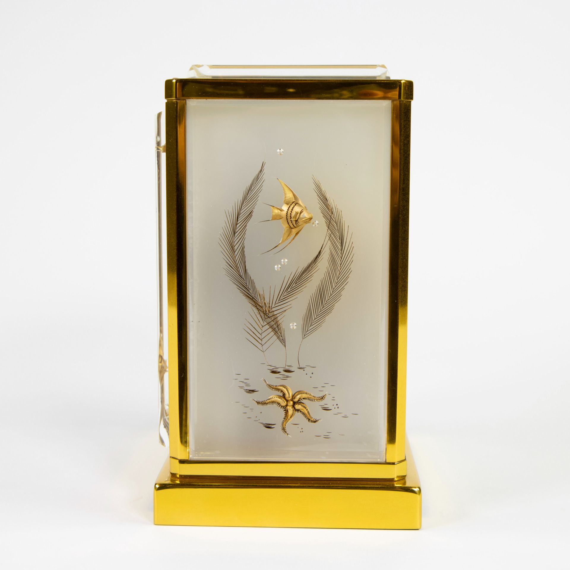 A stunning and rare Jaeger LeCoultre Mid Century Atmos Clock Marina Model, gilt brass and lucite - Image 3 of 6
