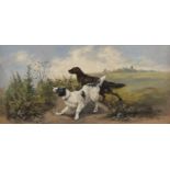 19th century Oil on panel Playing hunting dogs, signed G. Carlier