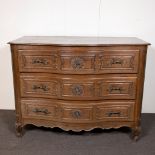 French provincial Louis XV carved oak three-drawer commode