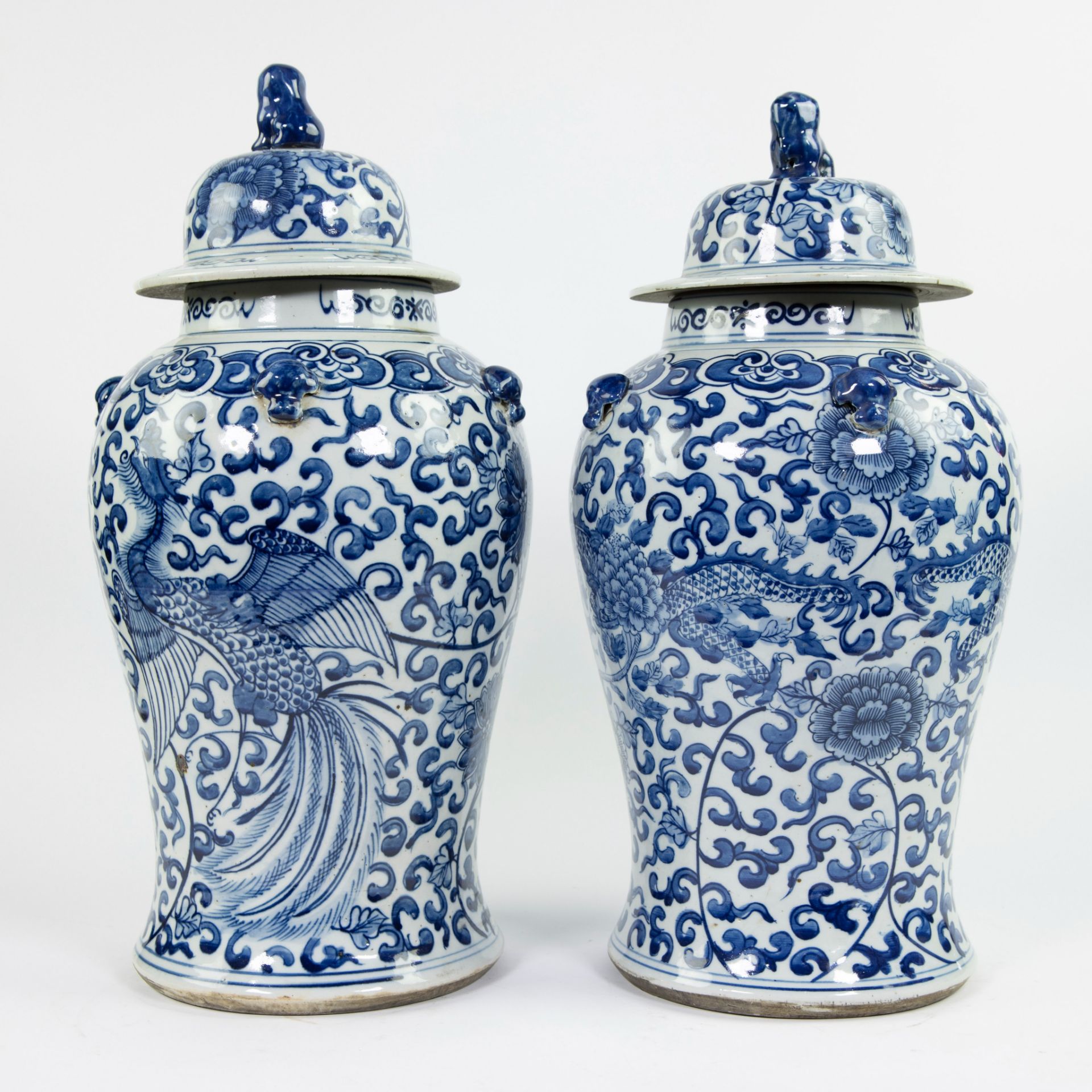 Pair of 20th century Chinese blue/white lidded vases - Image 3 of 8
