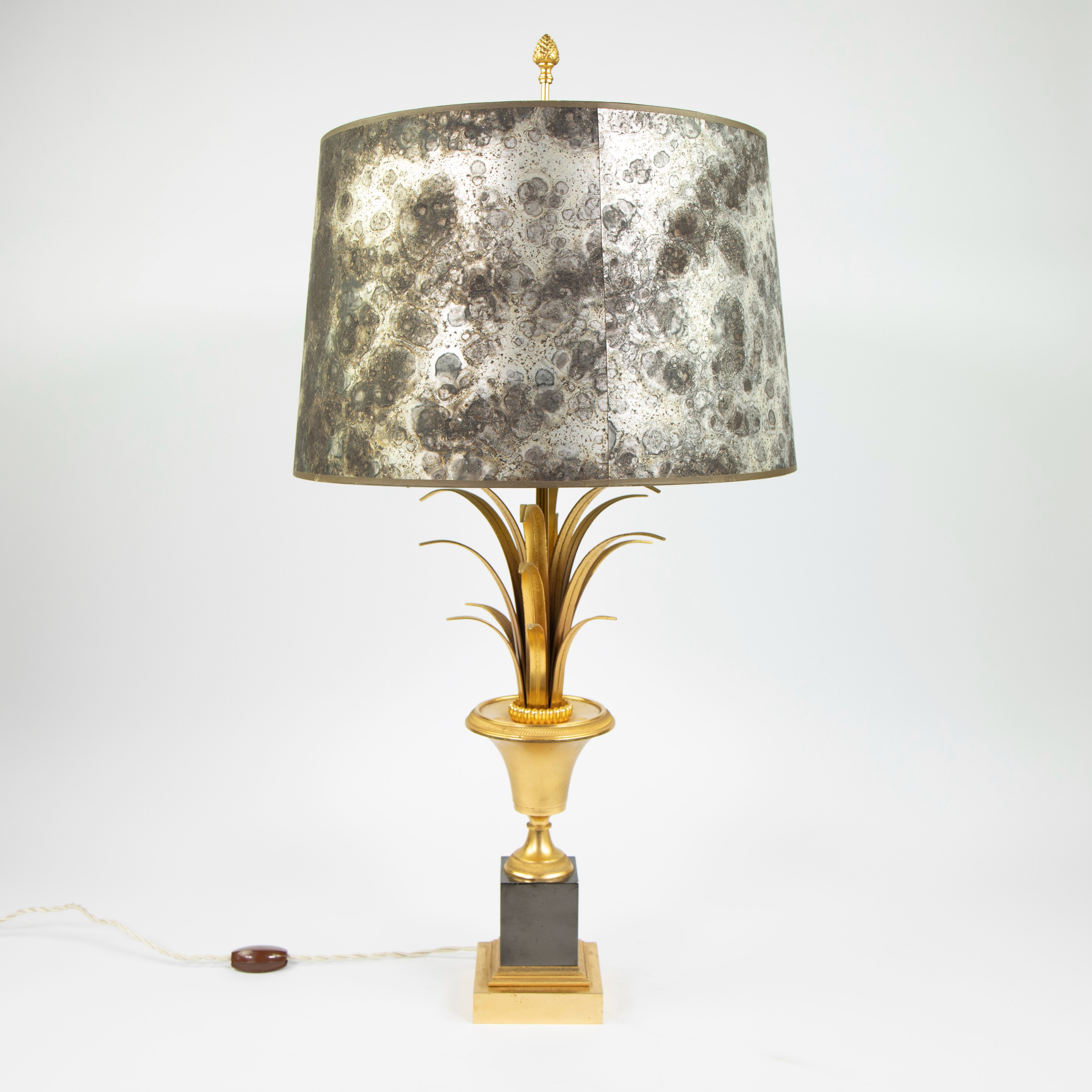 Large pineapple table lamp in brass from Maison Charles, 1970s