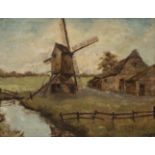 Oil on hardboard Windmill on the water, signed A Van Eeghem