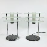 Pair Italian vintage lampadaire made of white glass, chrome and marble