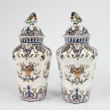 Pair of polychrome lid vases Rouen, marked