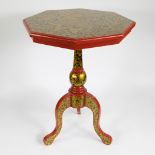 Side table red lacquered and with gold plated decoration from USSR era (with sticker)