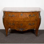 Chest of drawers style Louis XV with marble top and bronze decoration