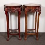 Pair of Chinese rosewood pedestals with marble inlaid top