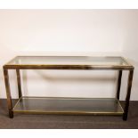 Belgo Chrom console, steel and brass with clear glass