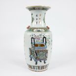 Chinese vase famille rose decorated ancient treasures, peony and calligraphy, late 19th century