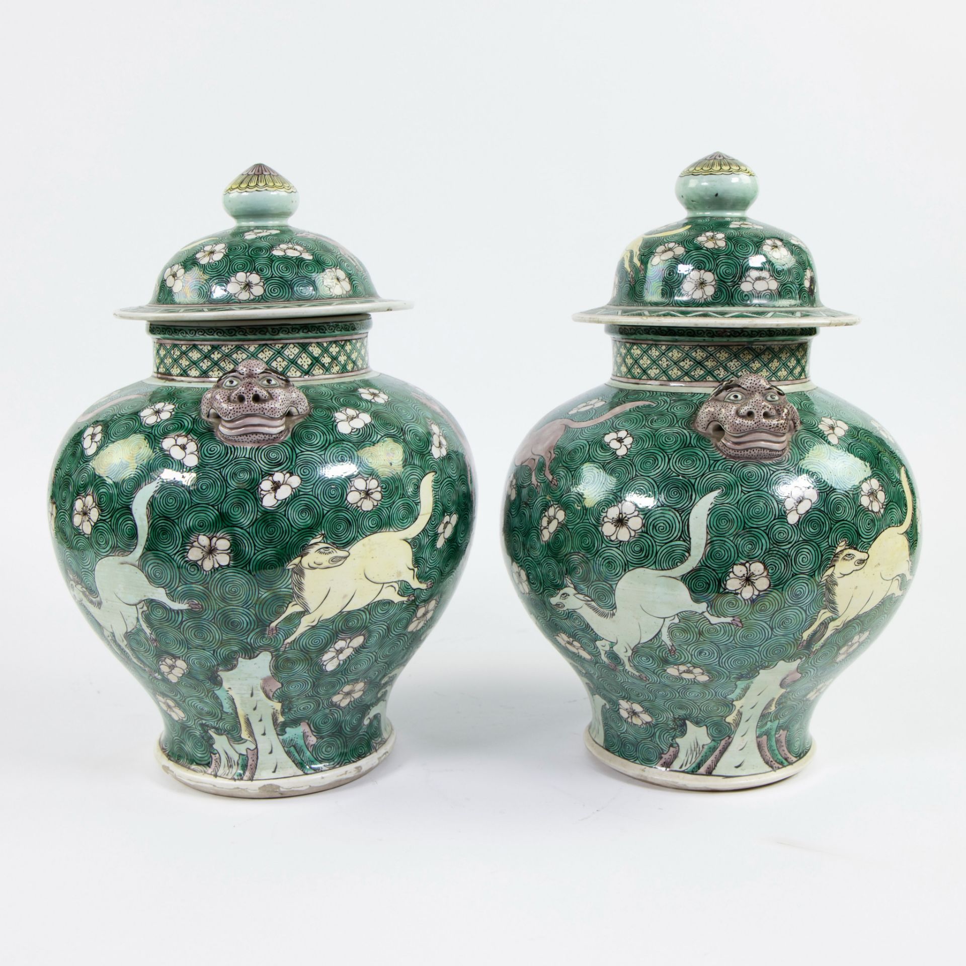 Pair Chinese lidded vases decor animals and flowers - Bild 4 aus 8