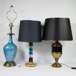 3 vintage table lamps, 2 with shade