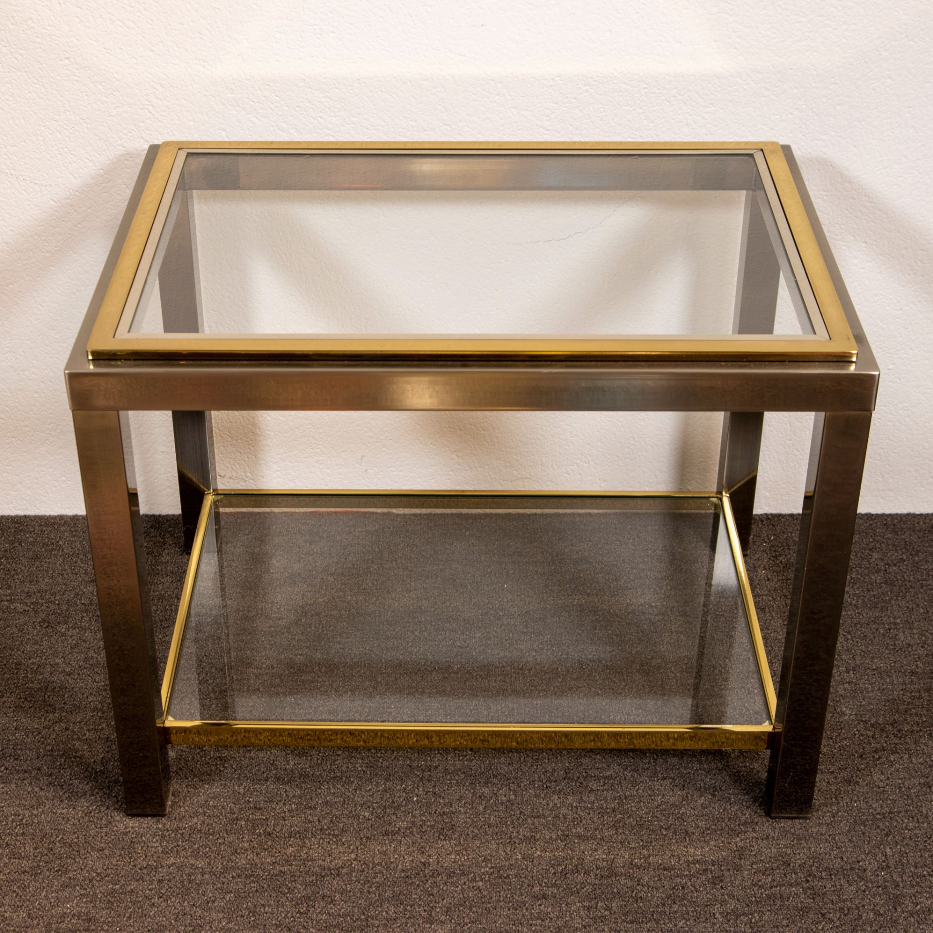 2 Belgo Chrom side tables, steel and brass with clear glass - Bild 3 aus 3