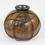 Sylvain HUBLET (1905-1988) 'Spider Vase', ceramic vase with wrought iron spider and web. Marked Hubl
