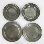 A collection of 4 pewter plates, engraved a.o. from a Bruges hospital