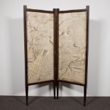 Chinese silk folding screen with floral and peacock decor 18th century in French wooden frame