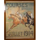 Design poster watercolor Courses D'Ixelles Juillet 1914, Scene de la brasserie 2ieme acte, signed G.