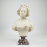Alabaster girl bust on marble base