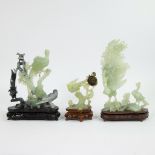 3 finely carved Chinese serpentine figurines