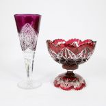 Val Saint Lambert crystal wedding cup and red crystal coupe in 2 parts