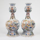Pair of polychrome 18/19th century Delft knob vases, marked LF (De Dobbele Schenkkan)