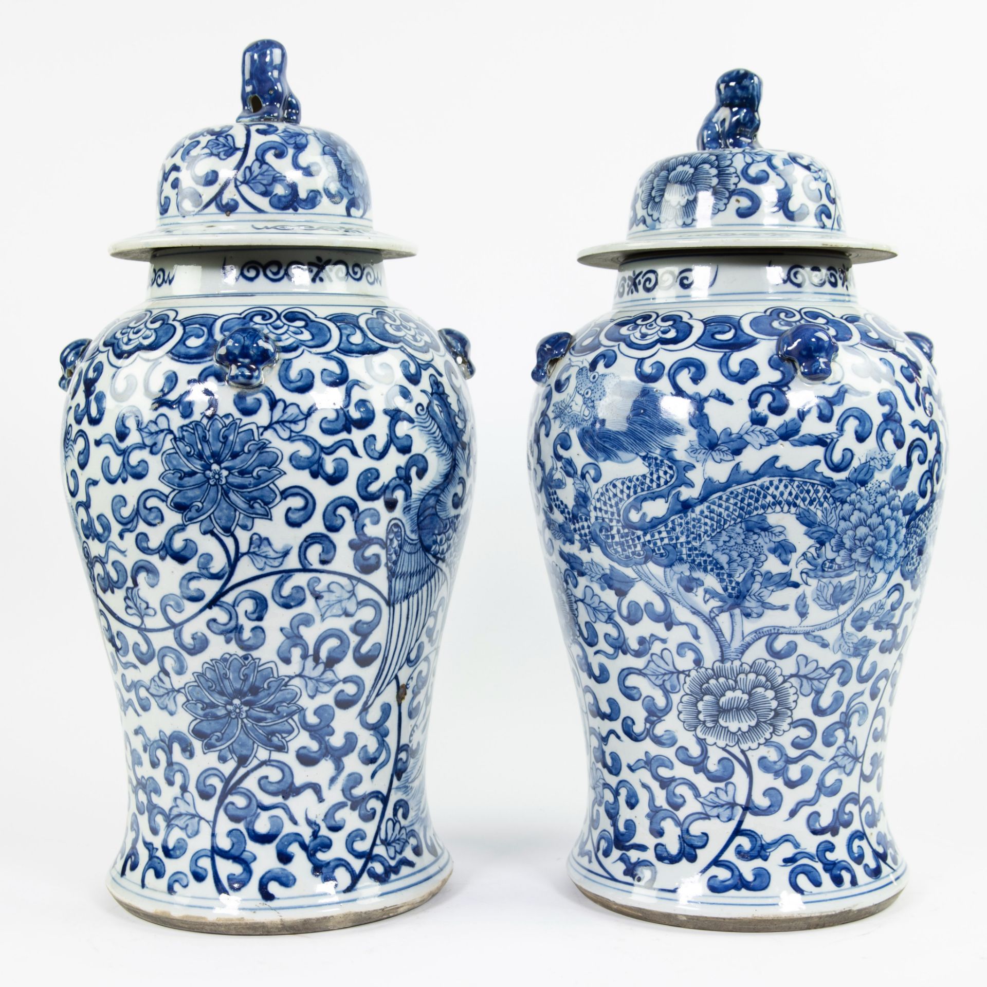 Pair of 20th century Chinese blue/white lidded vases - Image 2 of 8