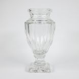 Val Saint Lambert clear white crystal Jupiter vase, signed.