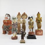 A collection of wooden polychrome statues Nat's idols Myanmar, Couple and fat man Bali
