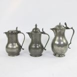 A collection of 3 18th century pewter pitchers (French and Ghent)