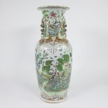 An exceptional baluster vase, decorated in famille rose enamels, garden landscape, birds and butterf