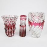 Val Saint Lambert lot of 3 red crystal vases