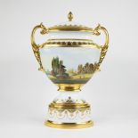 Large pompous vase, Hutschenreuther, 20th c., porcelain, richly gilt, on both sides finely handpaint