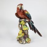 Impressive polychrome ceramic Italian parrot, signed.