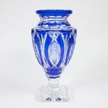 Val Saint Lambert cobalt blue and clear white crystal vase Jupiter, signed