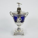 Beautiful antique silver Empire sugar vase with blue glass and parrot, French 1793-1794