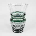 Val Saint Lambert green crystal Art Deco vase green vase, signed