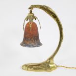 Art Nouveau table lamp signed R. Ranc with shade in glass paste Muller Frères