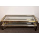 Belgo Chrom coffee table with sliding leaf, steel and brass with clear glass