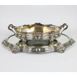 Stunning silver Jardiniere with silver liner and mirror inlaid tray, Delheid A950, Belgium