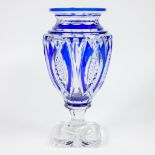 Val Saint Lambert cobalt blue and clear white crystal vase Jupiter, signed
