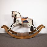Solid oak rocking horse on bow, leather bridle and saddle and real horse hair Stevenson Brothers Eng
